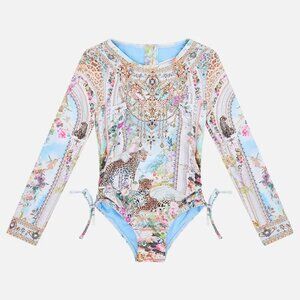 Girls Ruched Side Paddlesuit Girls Swimsuit in "We Always Have Alexandria" Print